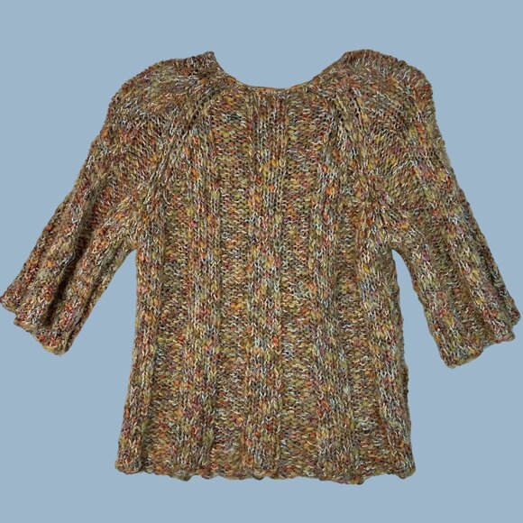 Multicolor Cardigan Cape Sweater Women Size M Leo & Nicole Chunky Wool Blend - Picture 2 of 14